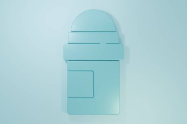 Mavi arka planda mavi terleme önleyici deodorant rulo ikonu izole edildi. Vücut hijyeni için kozmetik. Minimalizm kavramı. 3 Boyutlu resimleme.