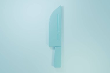 Mavi Bıçak simgesi mavi arkaplanda izole edildi. Çatal bıçak sembolü. Mutlu Cadılar Bayramı Partisi. Minimalizm kavramı. 3 Boyutlu resimleme.