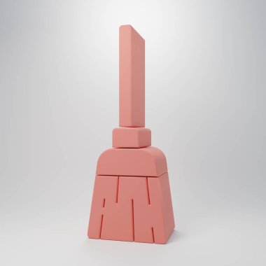 Pembe Cadıların süpürge ikonu pembe arka planda izole edilmiş. Mutlu Cadılar Bayramı Partisi. Minimalizm kavramı. 3 Boyutlu resimleme.