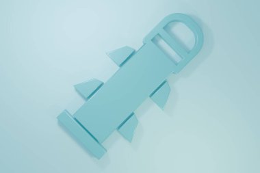 Mavi Roket simgesi mavi arkaplanda izole edildi. Minimalizm kavramı. 3 Boyutlu resimleme.