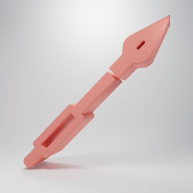 Pembe ortaçağ mızrak ikonu pembe arka planda izole edilmiş. Ortaçağ silahı. Minimalizm kavramı. 3 Boyutlu resimleme.
