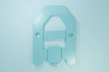 Mavi Rafting tekne simgesi mavi arkaplanda izole edildi. Kürekleri olan şişme bir tekne. Su sporları, ekstrem sporlar, tatil, tatil. Minimalizm kavramı. 3 Boyutlu resimleme.