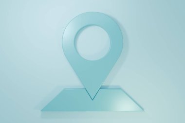 Mavi Harita iğne simgesi mavi arkaplanda izole edildi. Navigasyon, işaret, konum, harita, GPS, yön konsepti. Minimalizm kavramı. 3 Boyutlu resimleme.