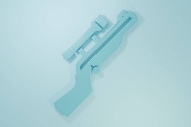 Mavi arka planda dürbünlü mavi dürbünlü keskin nişancı tüfeği. Minimalizm kavramı. 3 Boyutlu resimleme.