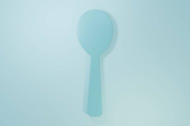 Mavi Kaşık simgesi mavi arkaplanda izole edildi. Mutfak aletleri. Çatal bıçak seti. Minimalizm kavramı. 3 Boyutlu resimleme.
