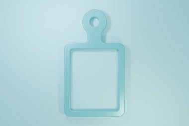 Mavi kesme tahtası simgesi mavi arkaplanda izole edildi. Kesme tahtası sembolü. Minimalizm kavramı. 3 Boyutlu resimleme.