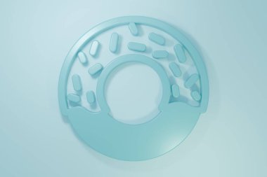 Mavi arka planda izole edilmiş tatlı jöleli donut. Minimalizm kavramı. 3 Boyutlu resimleme.