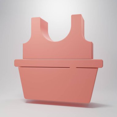 Pembe plastik leğen, pembe arka planda izole edilmiş gömlek ikonu. Sulu kase. Çamaşır yıkama, temizlik malzemeleri. Minimalizm kavramı. 3 Boyutlu resimleme.