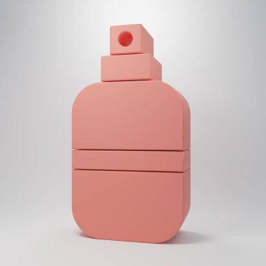 Pembe parfüm ikonu pembe arka planda izole edilmiş. Minimalizm kavramı. 3 Boyutlu resimleme.