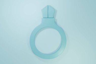 Mavi Fantezi sihirli taş yüzük mavi arka planda izole edilmiş mücevher simgesi. Minimalizm kavramı. 3 Boyutlu resimleme.