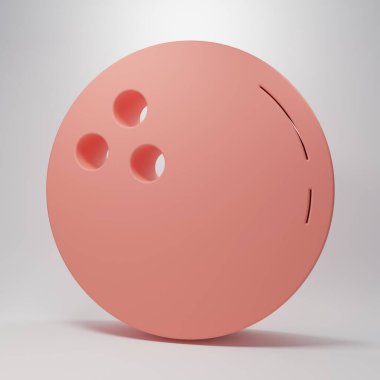Pembe bowling topu ikonu pembe arka planda izole edilmiş. Spor malzemeleri. Minimalizm kavramı. 3 Boyutlu resimleme.