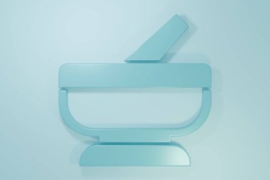 Mavi havan topu ve tokmak simgesi mavi arkaplanda izole edildi. Minimalizm kavramı. 3 Boyutlu resimleme.