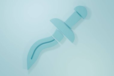 Mavi Hançer simgesi mavi arkaplanda izole edildi. Bıçak ikonu. Keskin bıçaklı kılıç. Minimalizm kavramı. 3 Boyutlu resimleme.
