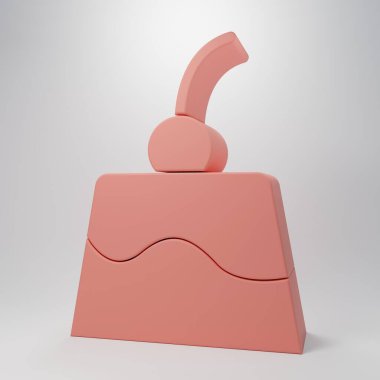 Pembe pudingli muhallebi, pembe arka planda izole edilmiş karamel jöleli ikon. Minimalizm kavramı. 3 Boyutlu resimleme.