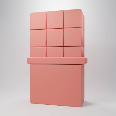 Pembe çikolata ikonu pembe arka planda izole edilmiş. Minimalizm kavramı. 3 Boyutlu resimleme.