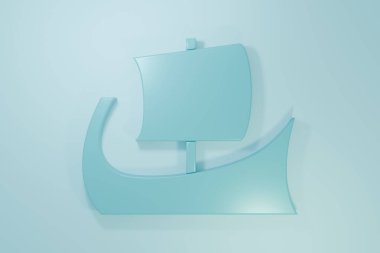 Mavi Antik Yunan trireme ikonu mavi arka planda izole edildi. Minimalizm kavramı. 3 Boyutlu resimleme.