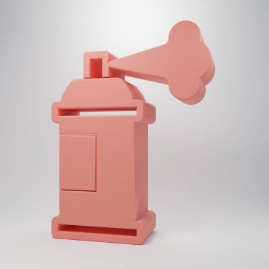Pembe boya kutusu ikonu pembe arka planda izole edilmiş. Minimalizm kavramı. 3 Boyutlu resimleme.