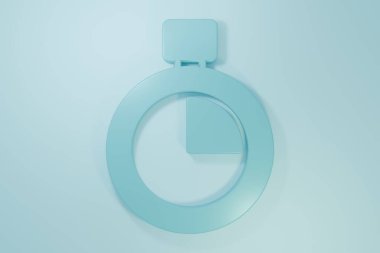 Mavi Kronometre simgesi mavi arkaplanda izole edildi. Zaman göstergesi. Kronometre işareti. Minimalizm kavramı. 3 Boyutlu resimleme .