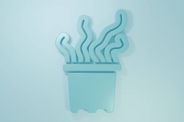 Mavi arka planda tencere ikonundaki mavi egzotik bitki. Minimalizm kavramı. 3 Boyutlu resimleme .