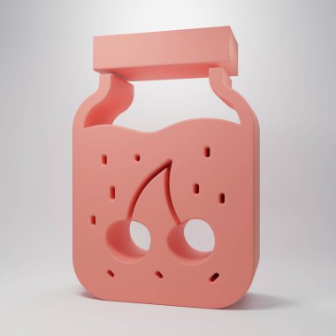Pembe reçel kavanozu ikonu pembe arka planda izole edilmiş. Minimalizm kavramı. 3 Boyutlu resimleme .
