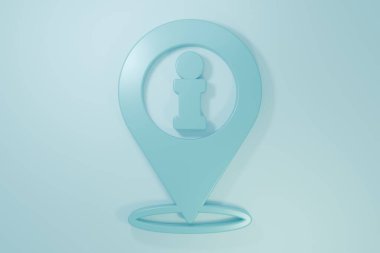 Mavi arkaplanda bilgi simgesine sahip mavi konum. Minimalizm kavramı. 3 Boyutlu resimleme .