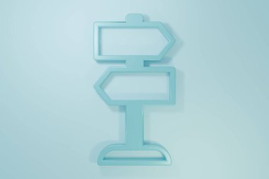 Mavi Yol trafik tabelası. Mavi arkaplanda işaretleme simgesi izole edildi. İşaretçi sembolü. İzole sokak bilgi levhası. Yön tabelası. Minimalizm kavramı. 3 Boyutlu resimleme .