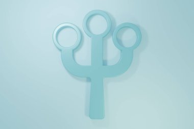 Mavi arka planda çiçek ikonu olan Mavi Çiçek ağacı dalı. Minimalizm kavramı. 3 Boyutlu resimleme .