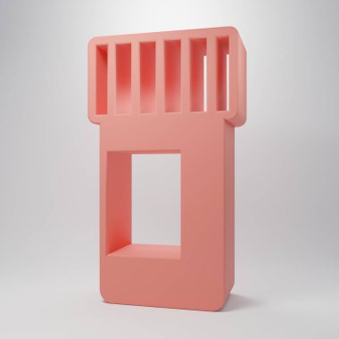 Pembe ilaç şişesi ve pembe arka planda izole edilmiş hap ikonu. Şişe hapı işareti. Eczane tasarımı. Minimalizm kavramı. 3 Boyutlu resimleme.