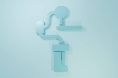 Mavi zemin üzerinde izole edilmiş kamera simgesi için mavi Gimbal dengeleyicisi. Minimalizm kavramı. 3 Boyutlu resimleme.
