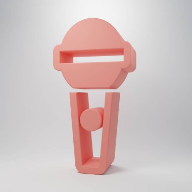 Pembe mikrofon simgesi pembe arka planda izole edilmiş. Radyodaki mikrofondan. Sözcü işareti. Minimalizm kavramı. 3 Boyutlu resimleme.