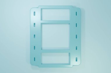 Mavi Oyun video simgesi mavi arkaplanda izole edildi. Film şeridi tabelası. Minimalizm kavramı. 3 Boyutlu resimleme.