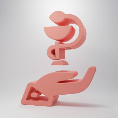 Pembe Caduceus yılan tıbbi sembolü. Pembe arka planda izole edilmiş. İlaç ve sağlık hizmetleri. Eczane, ilaç, eczane amblemi. Minimalizm kavramı. 3 Boyutlu resimleme.