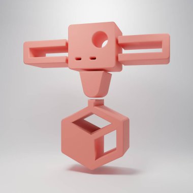 Pembe 3D yazıcı küp simgesi pembe arkaplanda izole edilmiş. 3D baskı. Minimalizm kavramı. 3 Boyutlu resimleme.