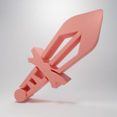 Pembe Ortaçağ kılıç ikonu pembe arka planda izole edilmiş. Ortaçağ silahı. Minimalizm kavramı. 3 Boyutlu resimleme.
