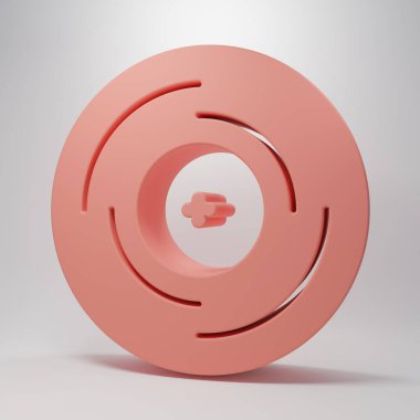 Pembe Vinil disk simgesi pembe arkaplanda izole edilmiş. Minimalizm kavramı. 3 Boyutlu resimleme.