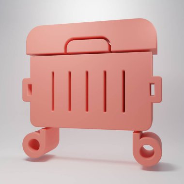 Pembe çöp kutusu simgesi pembe arkaplanda izole edilmiş. Çöp kutusu tabelası. Sepet simgesini geri dönüştür. Ofis çöpü ikonu. Minimalizm kavramı. 3 Boyutlu resimleme.