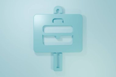 Mavi arka planda izole edilmiş evrak çantası simgesi olan mavi büyüteç. İş arıyorum. İş arama konsepti. İşsizlik, kelle avcılığı, kariyer. Minimalizm kavramı. 3 Boyutlu resimleme.