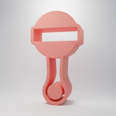 Pembe çıngıraklı bebek oyuncağı ikonu pembe arka planda izole edilmiş. Fasulye torbası işareti. Minimalizm kavramı. 3 Boyutlu resimleme.