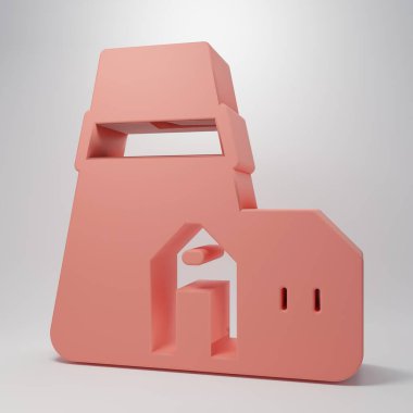Pembe Santral ve fabrika ikonu pembe arka planda izole edilmiş. Enerji endüstrisi konsepti. Minimalizm kavramı. 3 Boyutlu resimleme.
