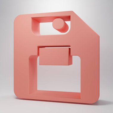 Bilgisayar veri depolama simgesi için pembe disket pembe arka planda izole edildi. Disket işareti. Minimalizm kavramı. 3 Boyutlu resimleme.