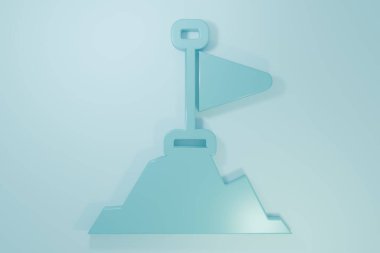 Mavi arkaplanda mavi arkaplan üzerinde bayrak olan mavi dağlar. Zaferin ya da başarının sembolü. Gol başarısı. Minimalizm kavramı. 3 Boyutlu resimleme.