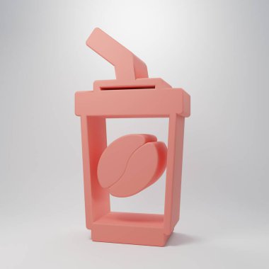 Pembe kahve fincanı pembe arka planda izole edilmiş bir ikon haline gelecek. Minimalizm kavramı. 3 Boyutlu resimleme.