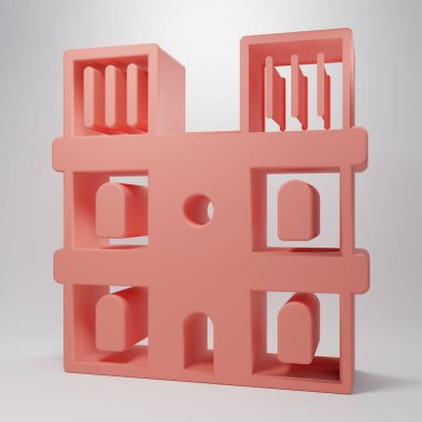 Fransa 'nın pembe simgesi Notre Dame de Paris pembe arka planda izole edilmiş. Minimalizm kavramı. 3 Boyutlu resimleme.