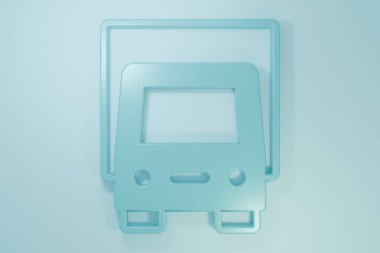 Mavi kargo kamyonu ikonu mavi arka planda izole edildi. Minimalizm kavramı. 3 Boyutlu resimleme.