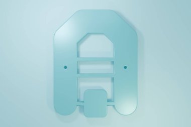 Mavi Rafting tekne simgesi mavi arkaplanda izole edildi. Kürekleri olan şişme bir tekne. Su sporları, ekstrem sporlar, tatil, tatil. Minimalizm kavramı. 3 Boyutlu resimleme.