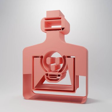 Pembe arka planda ikon olan pembe şişe. Sihirli iksirli matara. Mutlu Cadılar Bayramı Partisi. Minimalizm kavramı. 3 Boyutlu resimleme.