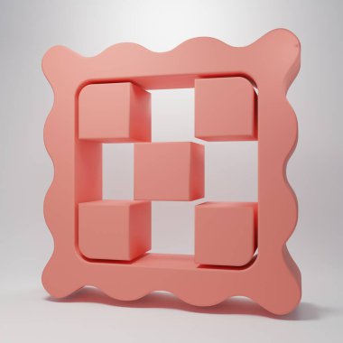 Pembe kareli peçete simgesi pembe arkaplanda izole edilmiş. Minimalizm kavramı. 3 Boyutlu resimleme.