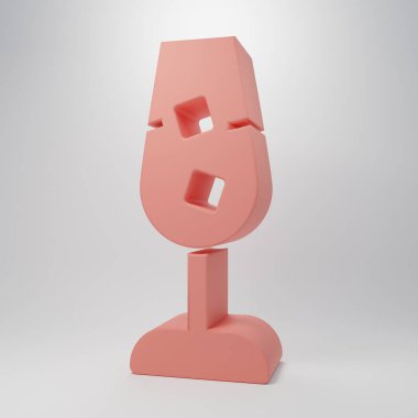 Pembe şarap cam ikonu pembe arka planda izole edilmiş. Şarap kadehi işareti. Minimalizm kavramı. 3 Boyutlu resimleme.