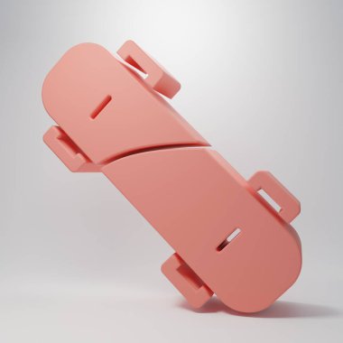 Pembe kaykay ikonu pembe arka planda izole edilmiş. Olağanüstü bir spor. Spor malzemeleri. Minimalizm kavramı. 3 Boyutlu resimleme.