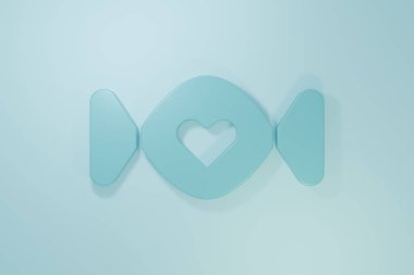 Mavi Şeker simgesi mavi arkaplanda izole edildi. Sevgililer günün kutlu olsun. Minimalizm kavramı. 3 Boyutlu resimleme.